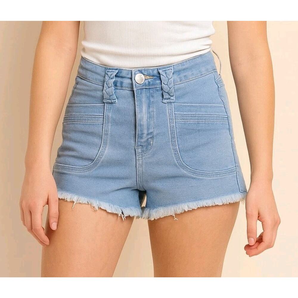 Arizona Jean Shorts Womens Juniors 3‎ Blue Denim Light Wash Festival Frayed Hem